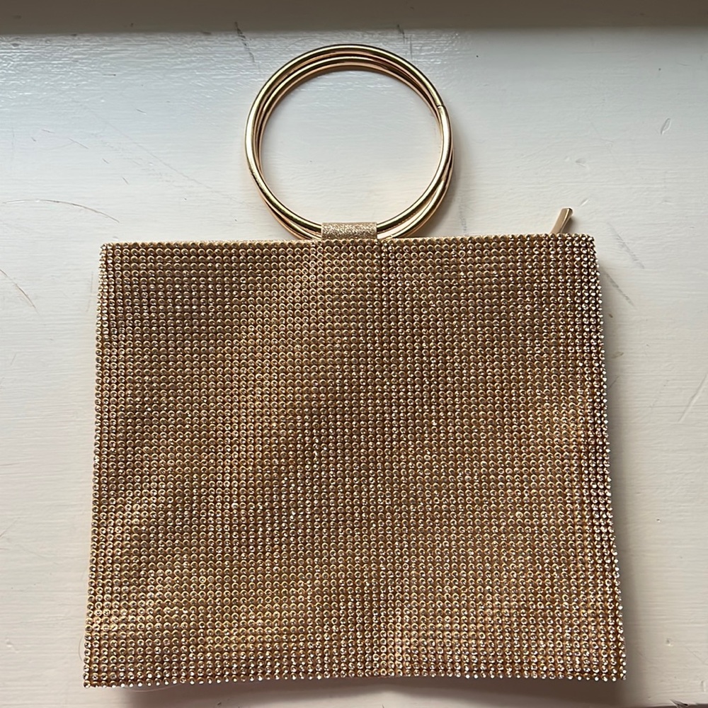Gold Nina clutch with gemstones 9x7.5”